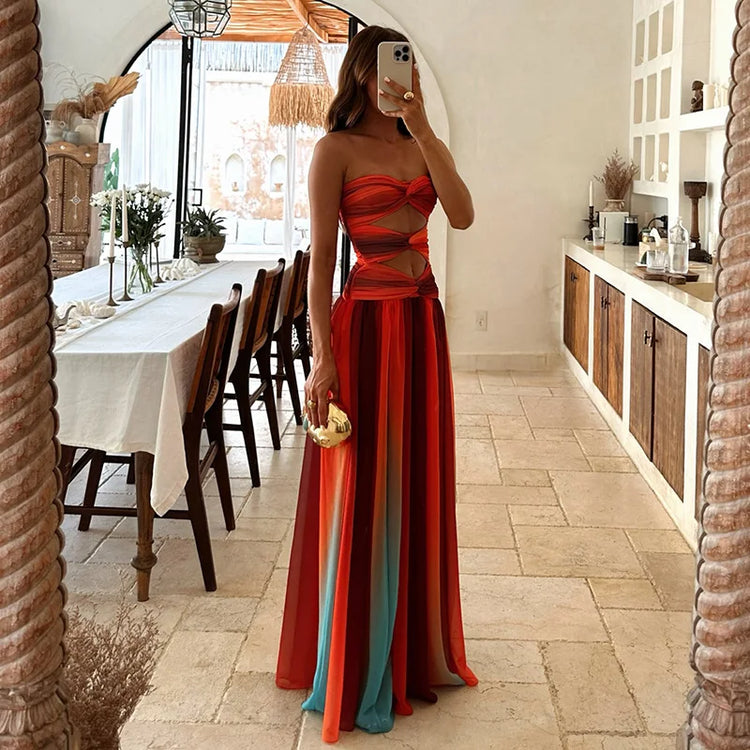 Vestido largo, Vestido elegante, Vestido casual, Tienda online, Ropa femenina, Outfit verano, Moda mujer, Moda femenina, Efecto ombré, Aberturas frontales