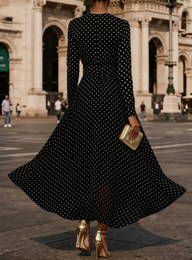 Vestido Largo Blanco con Estampado de Lunares Elegante - Naos