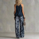 Top halter, Tienda online, Ropa femenina, Pantalón ancho, Outfit elegante, Moda mujer, Gasa, Dos piezas, Conjunto verano, Conjunto femenino
