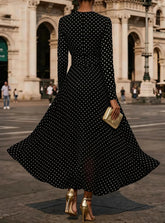 Vestido Largo Blanco con Estampado de Lunares Elegante - Naos