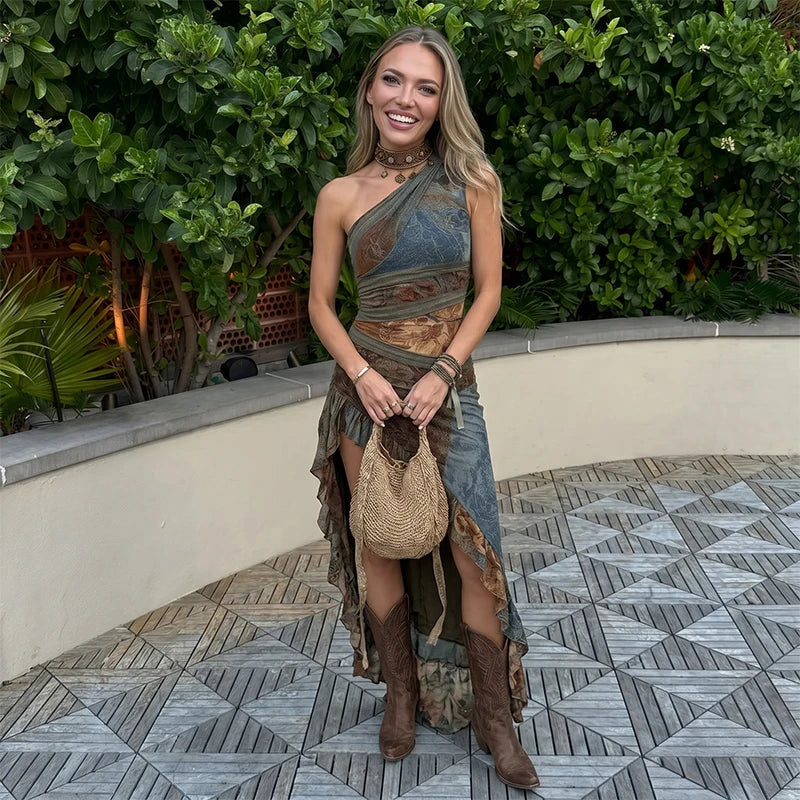 Vestido Boho-Grunge de Mesh . Estampado abstracto y silueta ajustada - Naos