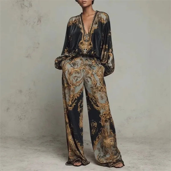 Tienda online, Ropa femenina, Pantalón fluido, Outfit casual, Moda mujer, Moda femenina, Estilo boho, Estampado étnico, Dos piezas, Conjunto BohoChic
