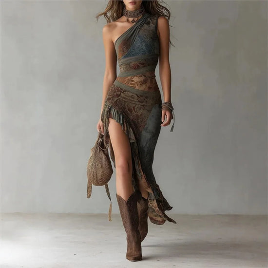 Vestido "Desert Muse" Estilo Boho-Grunge con bajo irregular - Naos