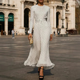 Vestido Largo Blanco con Estampado de Lunares Elegante - Naos