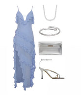 Volantes cascada, Vestido Ocean Breeze, Vestido elegante, Vestido azul cielo, Tirantes finos, Tienda online, Ropa femenina, Outfit verano, Moda mujer, Moda femenina
