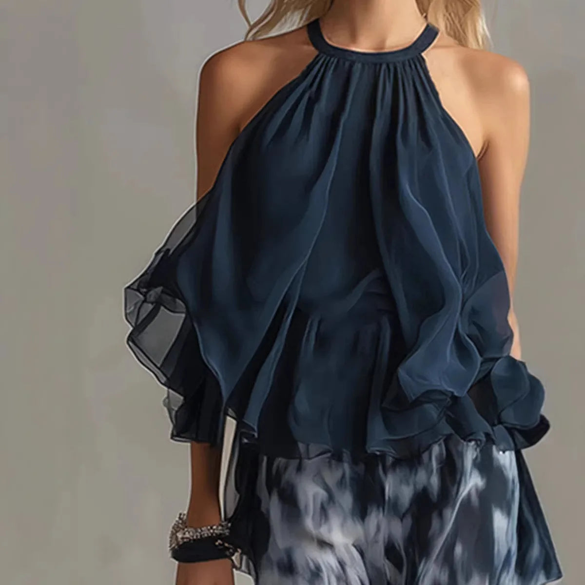 Top halter, Tienda online, Ropa femenina, Pantalón ancho, Outfit elegante, Moda mujer, Gasa, Dos piezas, Conjunto verano, Conjunto femenino
