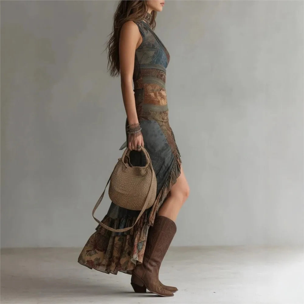 Vestido "Desert Muse" Estilo Boho-Grunge con bajo irregular - Naos