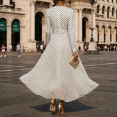 Vestido Largo Blanco con Estampado de Lunares Elegante - Naos