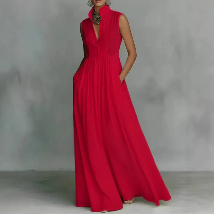Vestido largo, Vestido elegante, Vestido bohemio, Tienda online, Sin mangas, Ropa femenina, Outfit boho, Moda mujer, Corte holgado, Botones
```