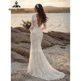 Vestido " Beach Romance". Silueta ajustada de encaje con mangas Boho - Naos
