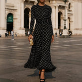 Vestido Largo Blanco con Estampado de Lunares Elegante - Naos
