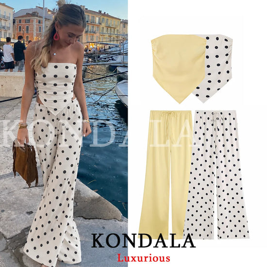 Traje dos piezas, Top de tubo, Tienda online, Ropa femenina, Pantalón fluido, Outfit elegante, Moda mujer, Moda femenina, Conjunto verano, Conjunto casual
