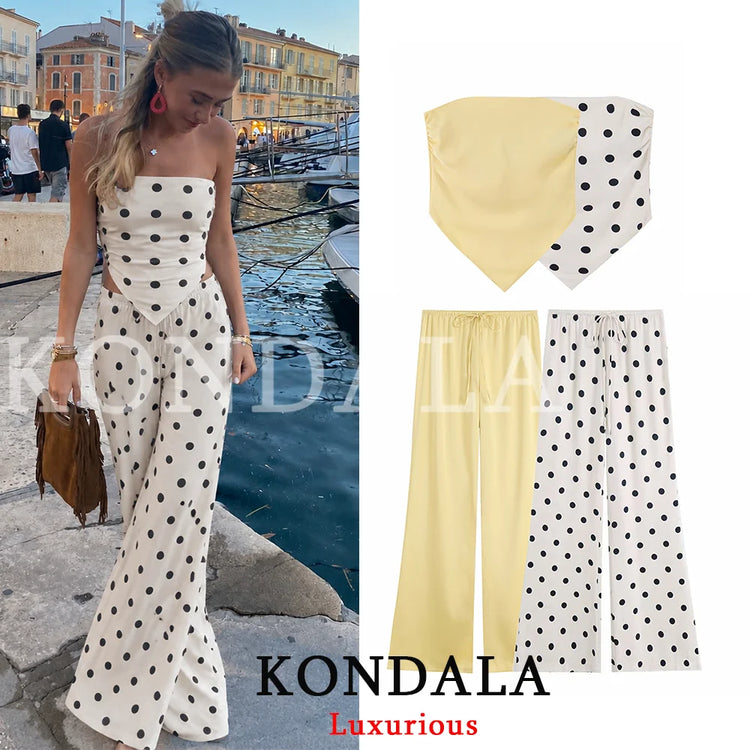 Traje dos piezas, Top de tubo, Tienda online, Ropa femenina, Pantalón fluido, Outfit elegante, Moda mujer, Moda femenina, Conjunto verano, Conjunto casual
