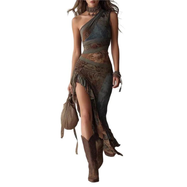 Vestido "Desert Muse" Estilo Boho-Grunge con bajo irregular - Naos